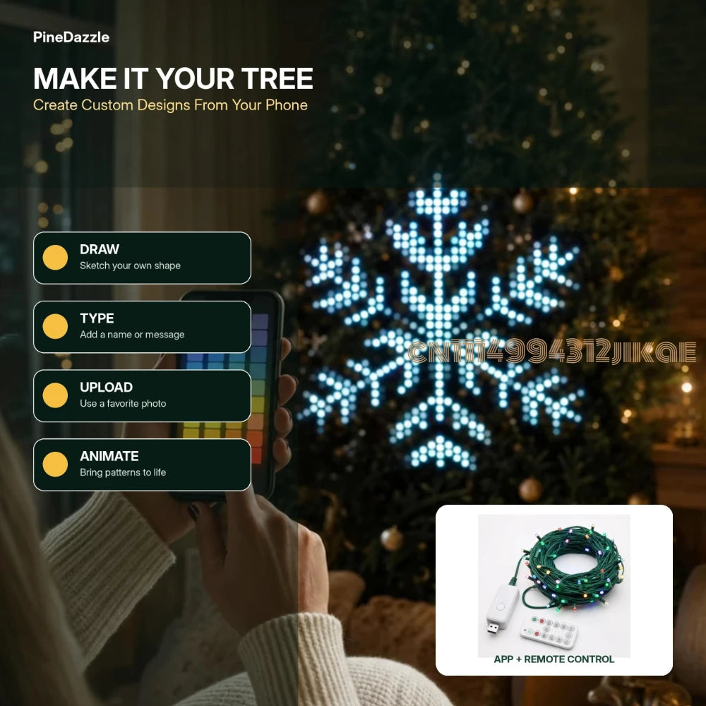 PineDazzle Smart Christmas Tree Lights - Change Your Tree from Your Phone, 400 Addressable LEDs Create 200+ Patterns