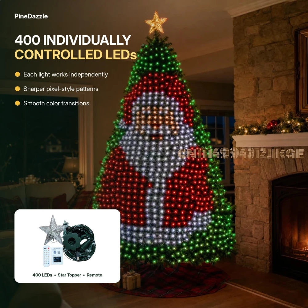 PineDazzle Smart Christmas Tree Lights - Change Your Tree from Your Phone, 400 Addressable LEDs Create 200+ Patterns