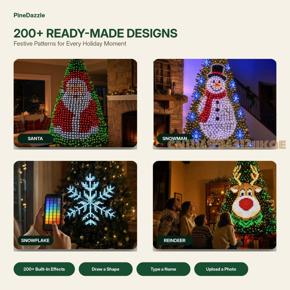 PineDazzle Smart Christmas Tree Lights - Change Your Tree from Your Phone, 400 Addressable LEDs Create 200+ Patterns